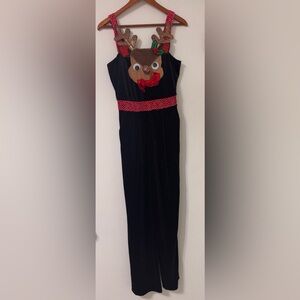 Love On A Hanger Black Velour Reindeer Jumpsuit Women’s Size Medium